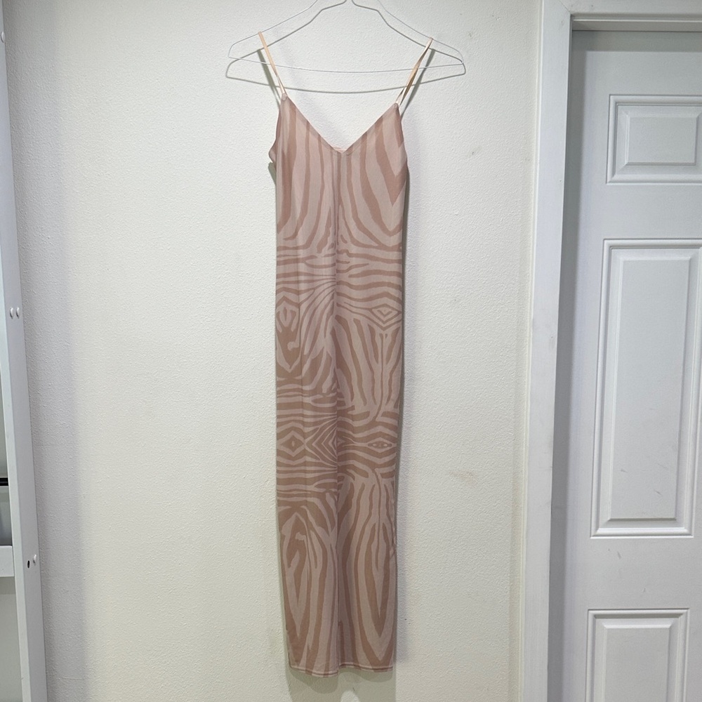 AFRM Beige Zebra Print Midi Dress